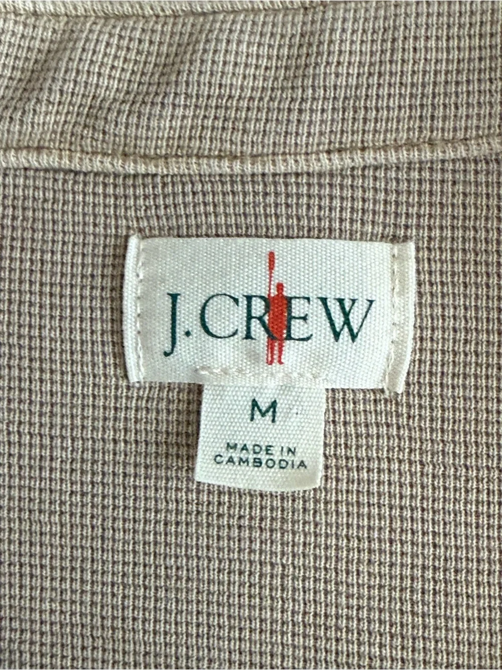 J. Crew Men's Cotton Waffle Shirt In Beige Size M Collar Long Sleeve Casual EUC